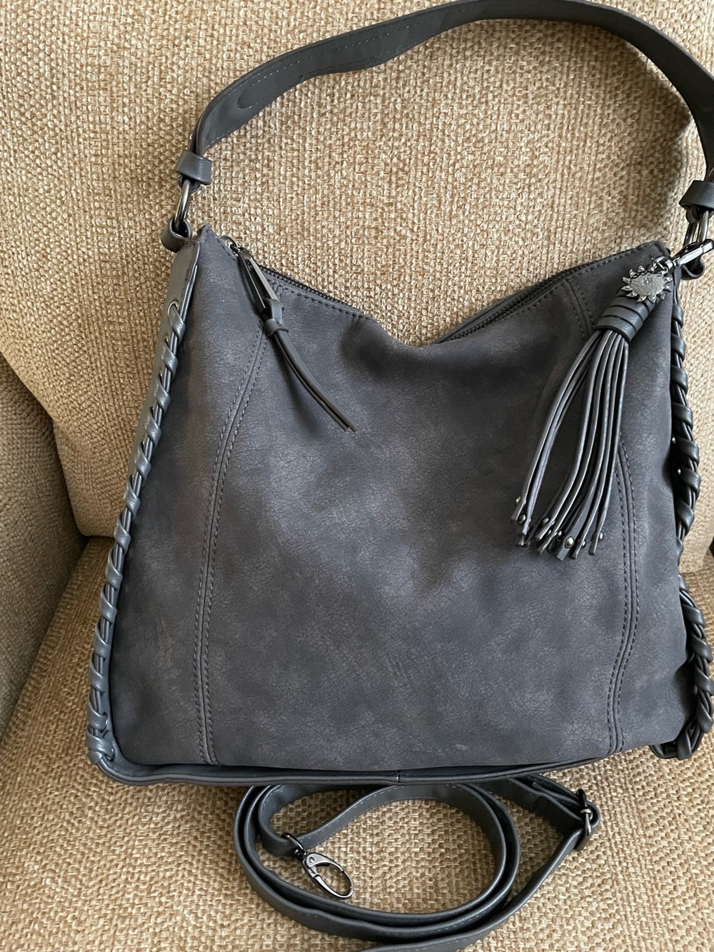 Gray Tassel Hobo Shoulder/Cross Body Bag - Women